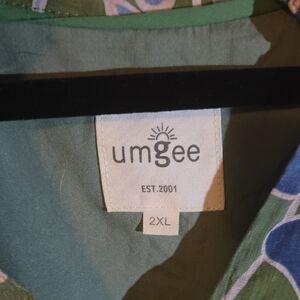 Umgee Olive and Blue Patterned Top 2XL